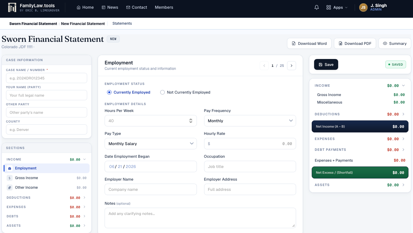 Sworn Financial Statement preview